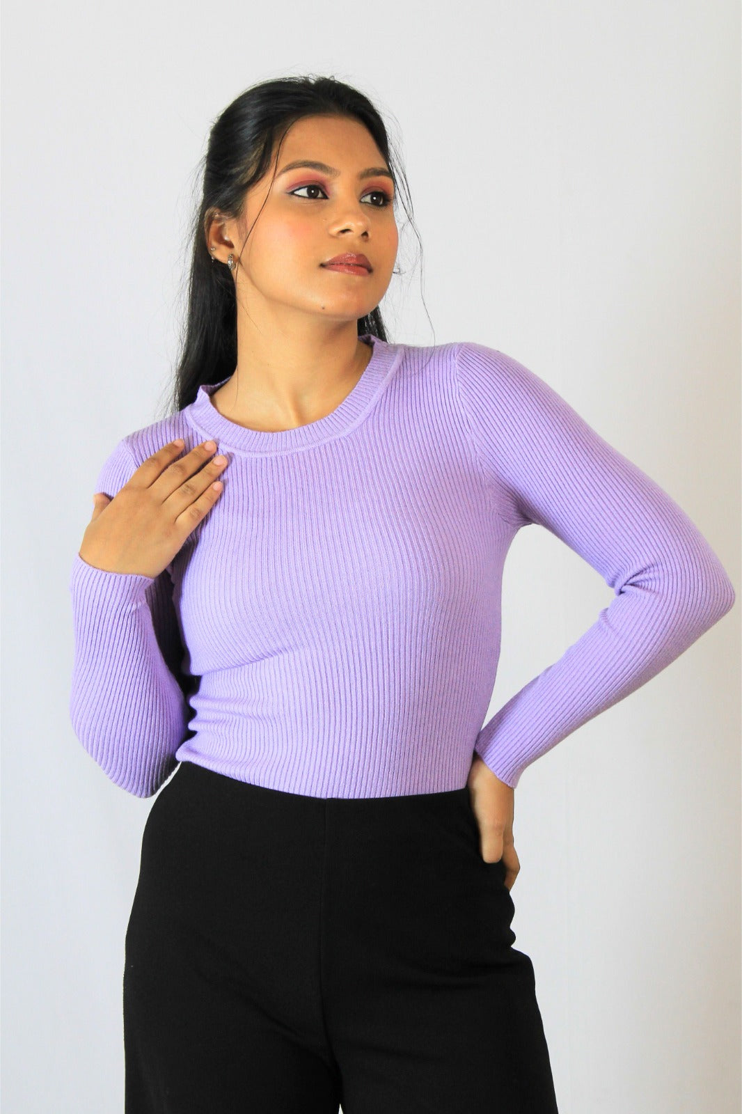 Ribbed Round Top : Purple