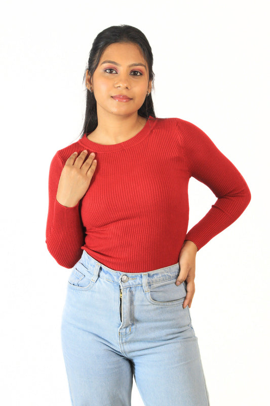 Ribbed Round Top : Red