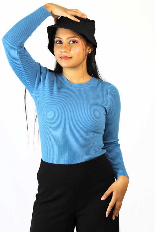 Ribbed Round Top :Blue