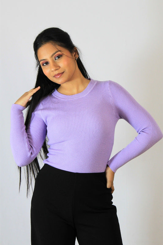 Ribbed Round Top : Purple